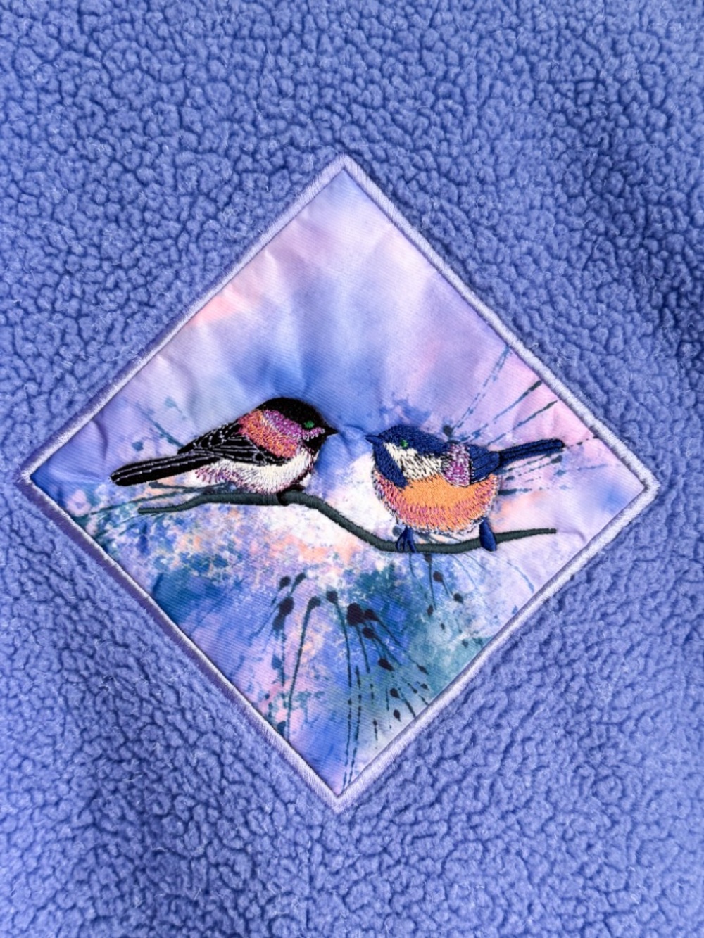 Vtg Jackye Mills Fleece Vest M Blue Periwinkle Bird Graphic Wearable Art Canada - Picture 7 of 11